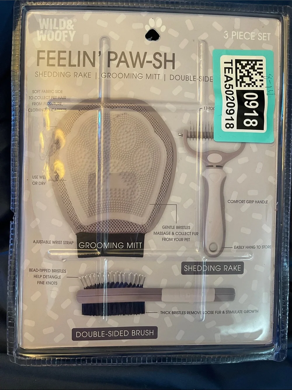 Feelin' Paw-sh 3-Piece Dog Grooming Set - White/Silver